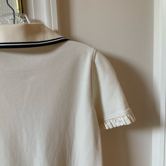 TORY BURCH RUFFLE TRIM POLO WHITE COTTON SHIRT - Picture 9 of 10